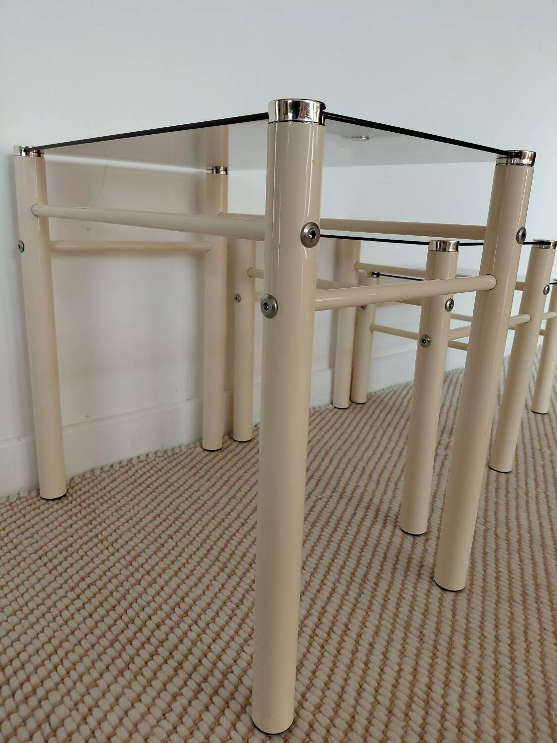 Beige Metal Nesting Tables Yves Boutboul 1970s
