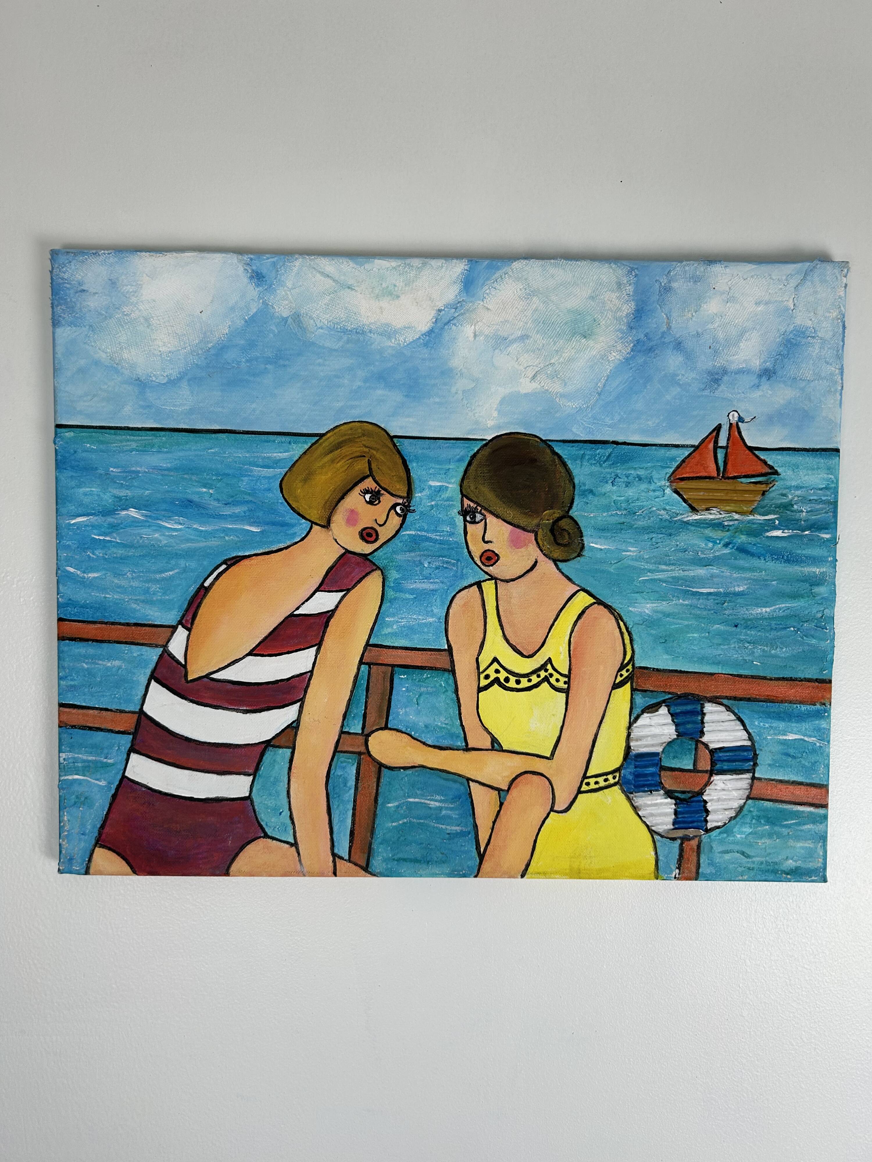 Original painting – Women by the seaside – Virginie Metz style – 50×60 cm
