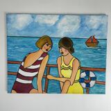 Original painting – Women by the seaside – Virginie Metz style – 50×60 cm
