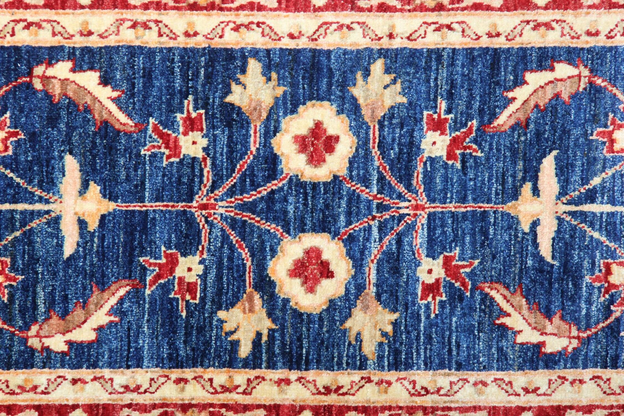 Blue Floral Hand-Knotted Runner, Traditional Wool Hallway Stair Rug 78x386