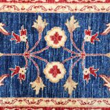 Blue Floral Hand-Knotted Runner, Traditional Wool Hallway Stair Rug 78x386