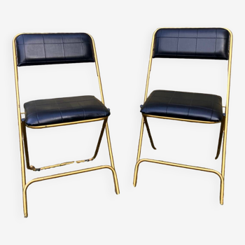 Pair of vintage Lafuma folding chairs from the 80s leatherette