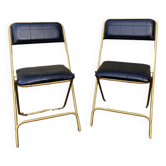 Pair of vintage Lafuma folding chairs from the 80s leatherette