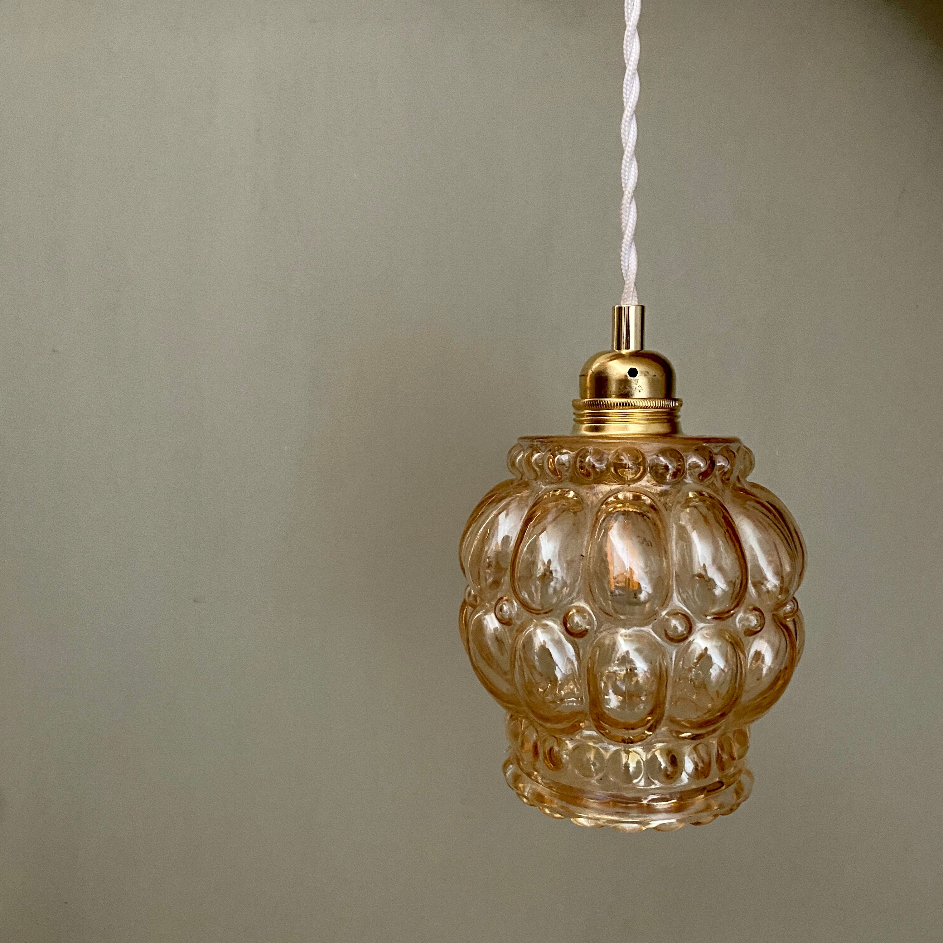 Vintage amber glass globe pendant lamp