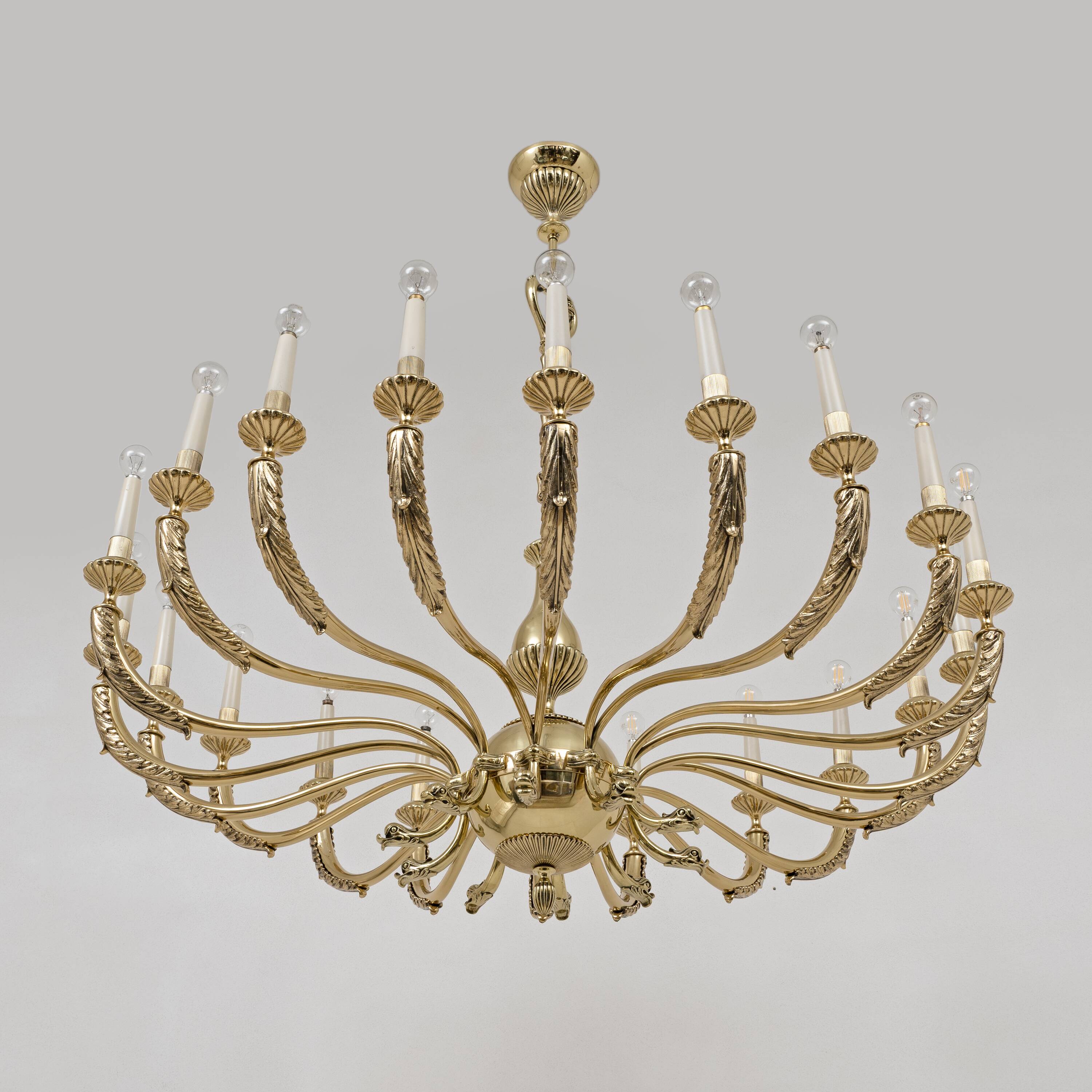 Italian Neoclassical Style 20-Light Brass Chandelier, 1950s