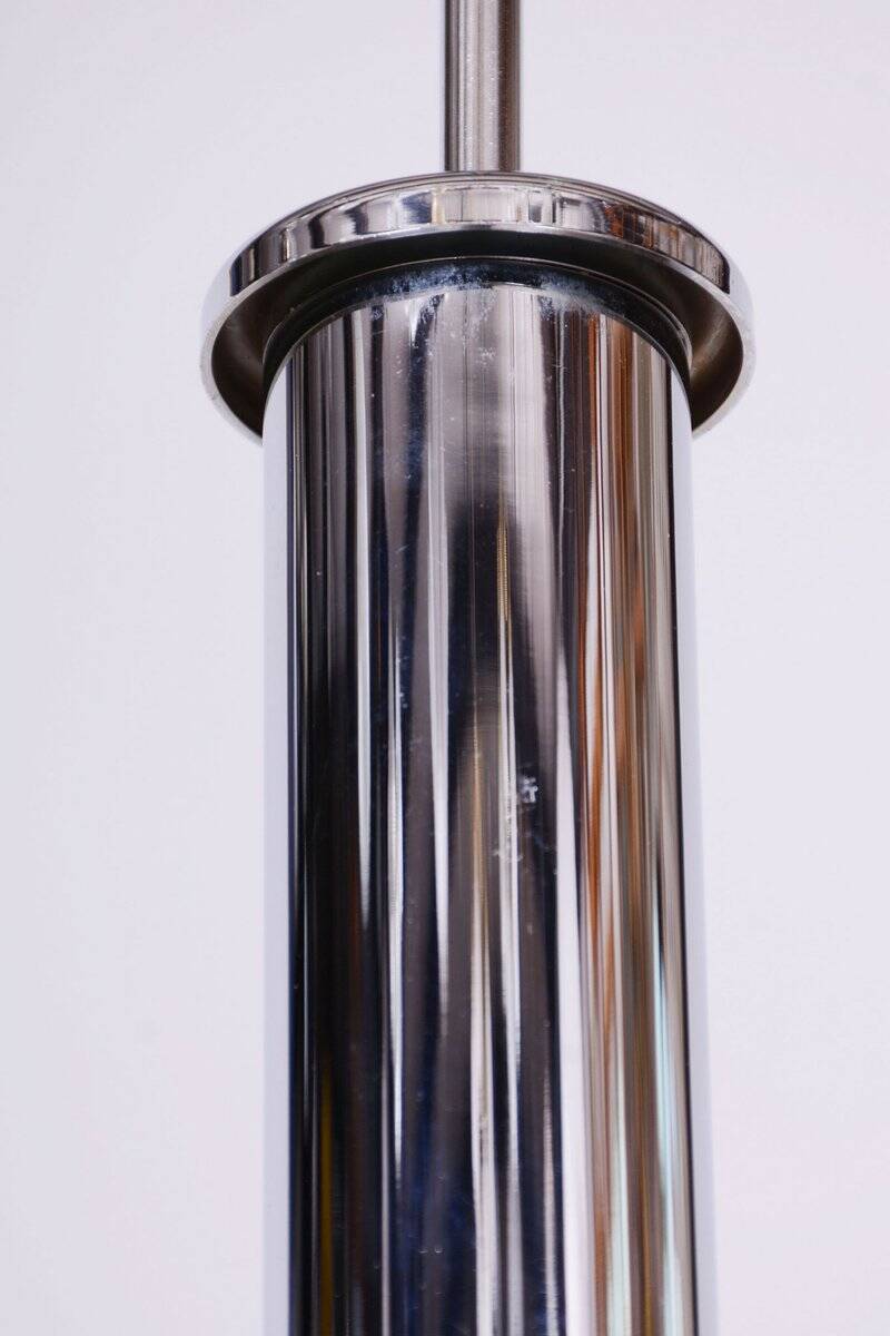 Mid-Century Chandelier in Chrome, Steel and Glass, Rewired, Italy, 1960s