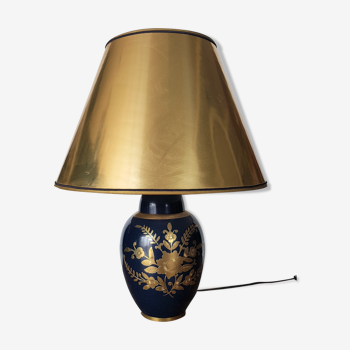 Blue and gold brass with bright golden shade lamp