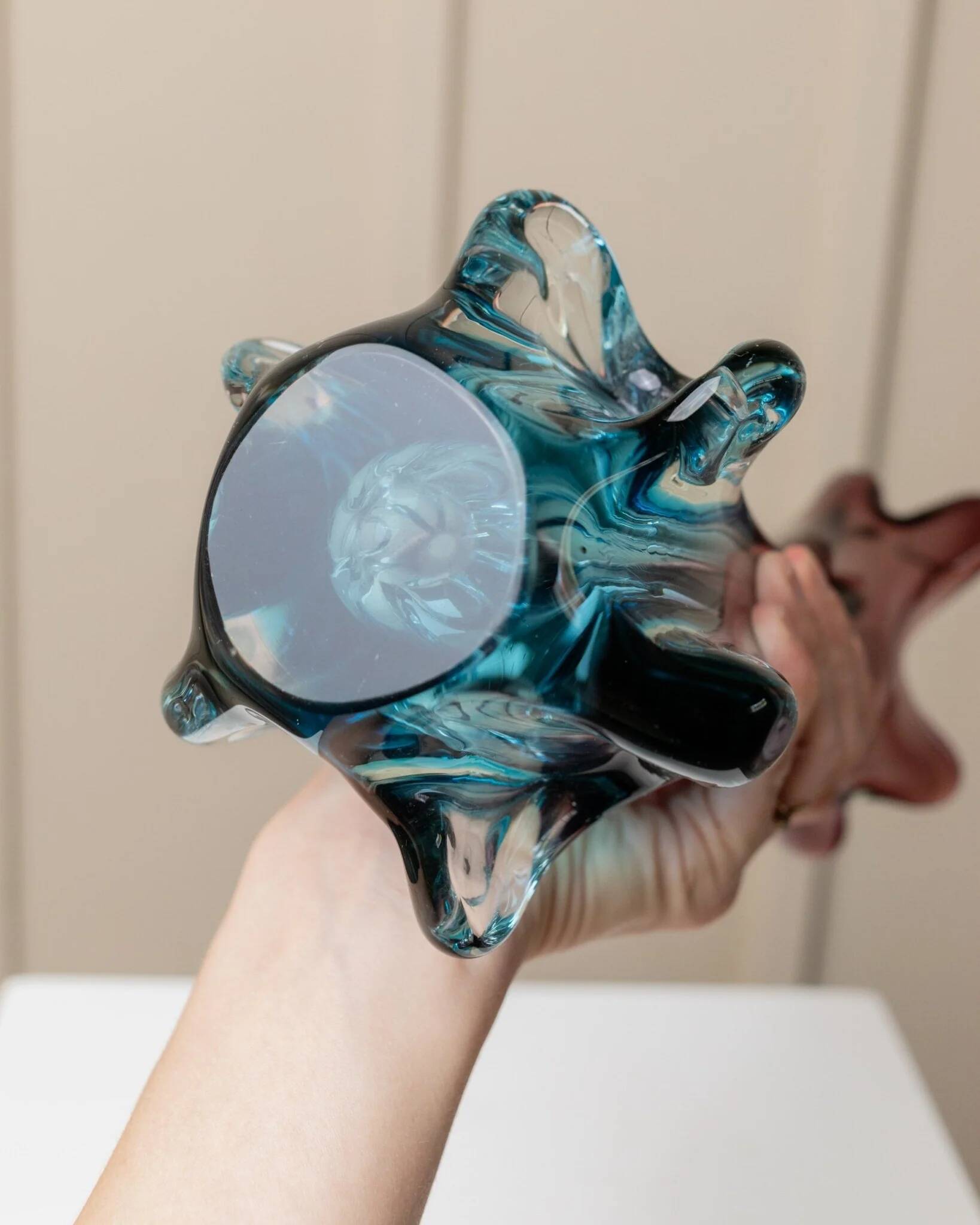 Fratelli Toso Murano Vase in Turquoise and Aubergine Glass XL Mid-Century Italian Art Vase, 1950s