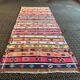 Colorful runner rug, handmade turkish kilim rug with ethnic patterns