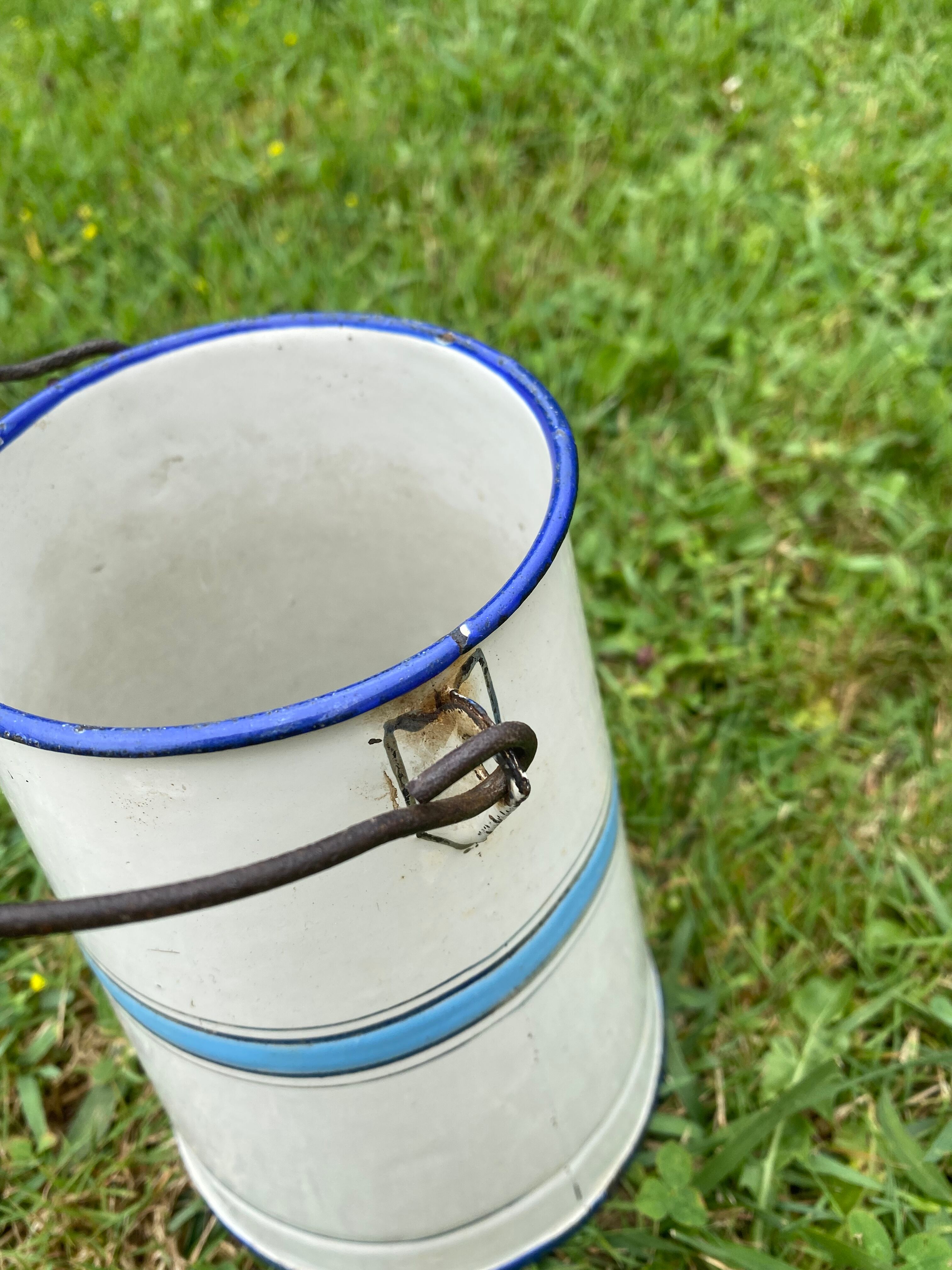 Old milk pot in enamelled sheet metal