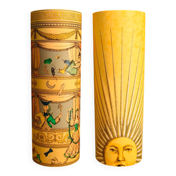 Pair of table lamps model "Commedia Italiana" and "Sole Raggiante" by Piero Fornasetti for Antonangeli.