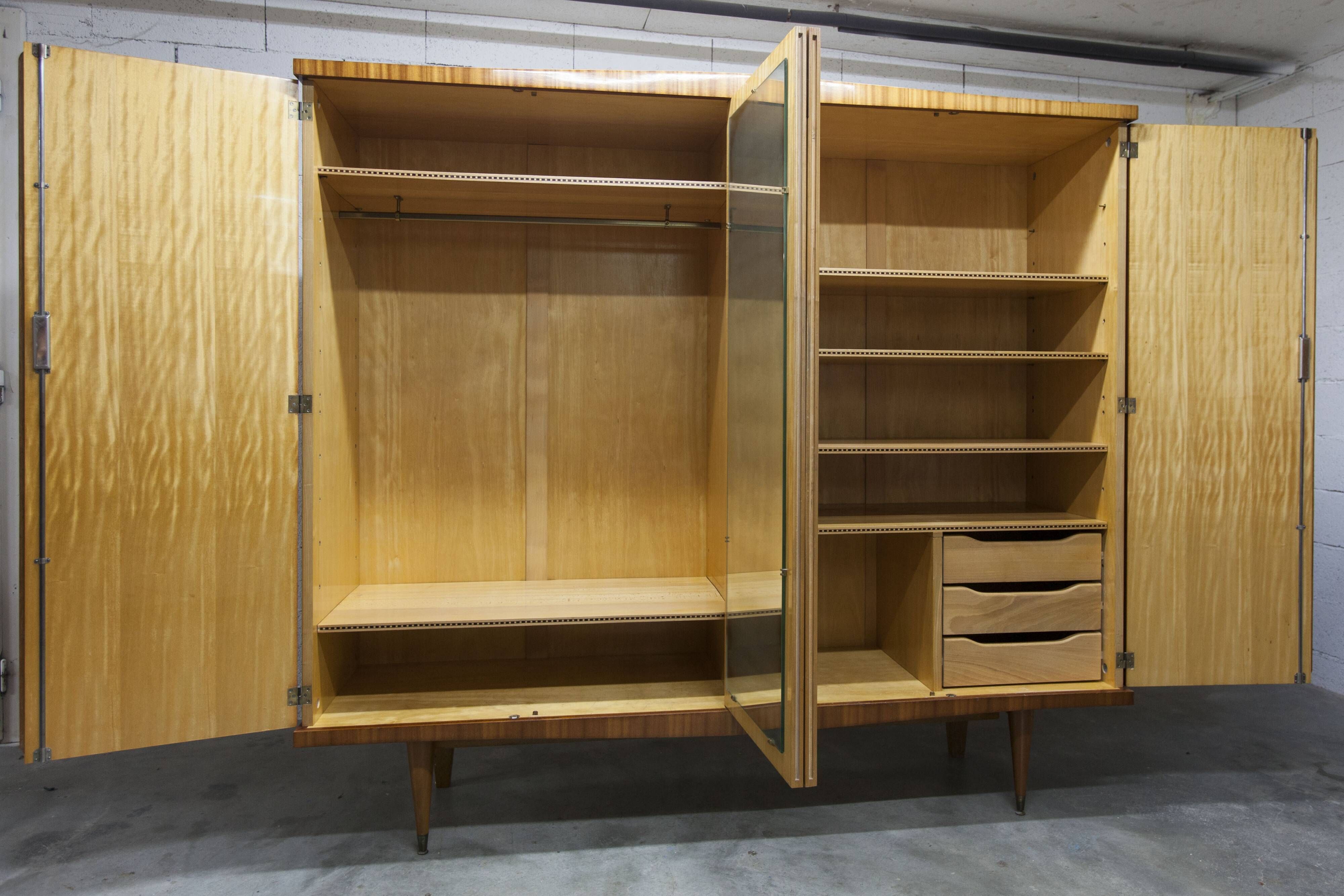 1960 Scandinavian wardrobe, atypical blond wood varnished, 4 doors 3