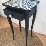 Dark blue zebra bedside table with silver leaf