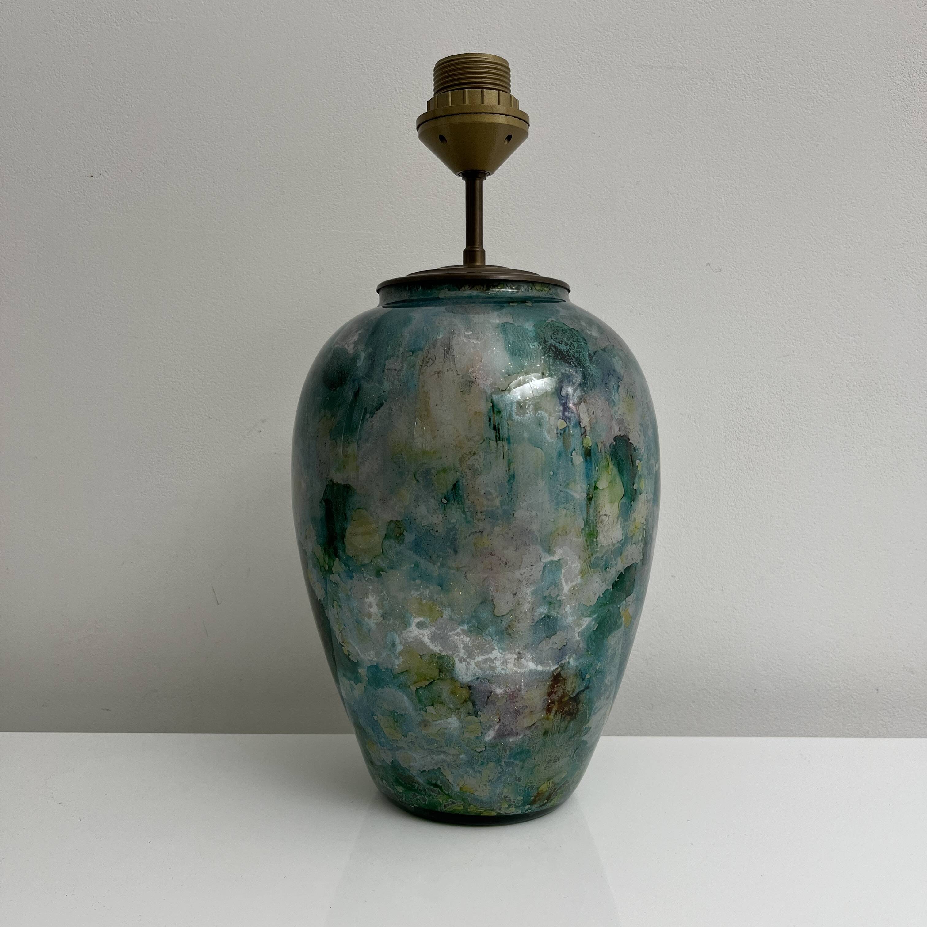 Decorative lamp base fixed under vintage glass Laque Line France