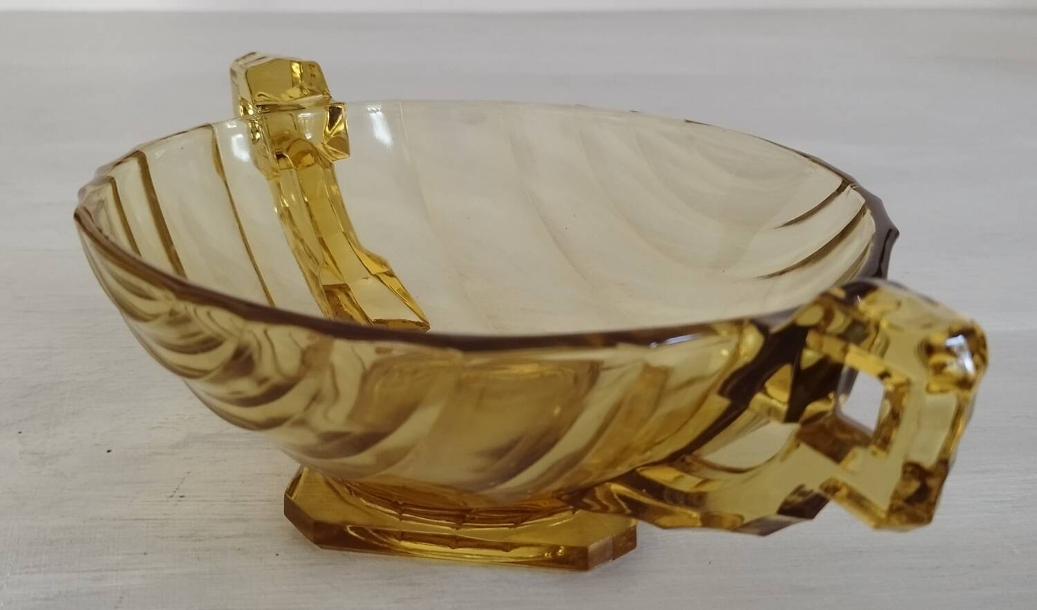Molded glass fruit bowl art deco style amber