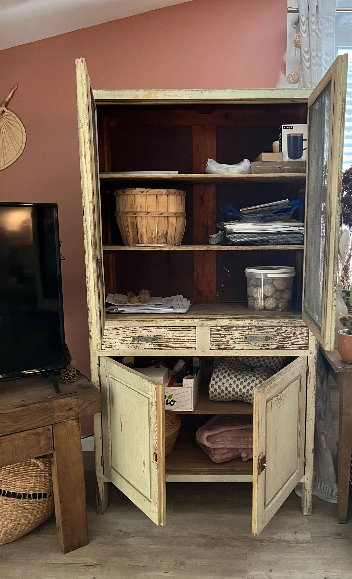 Buffet, dresser, pantry in patinated wood
