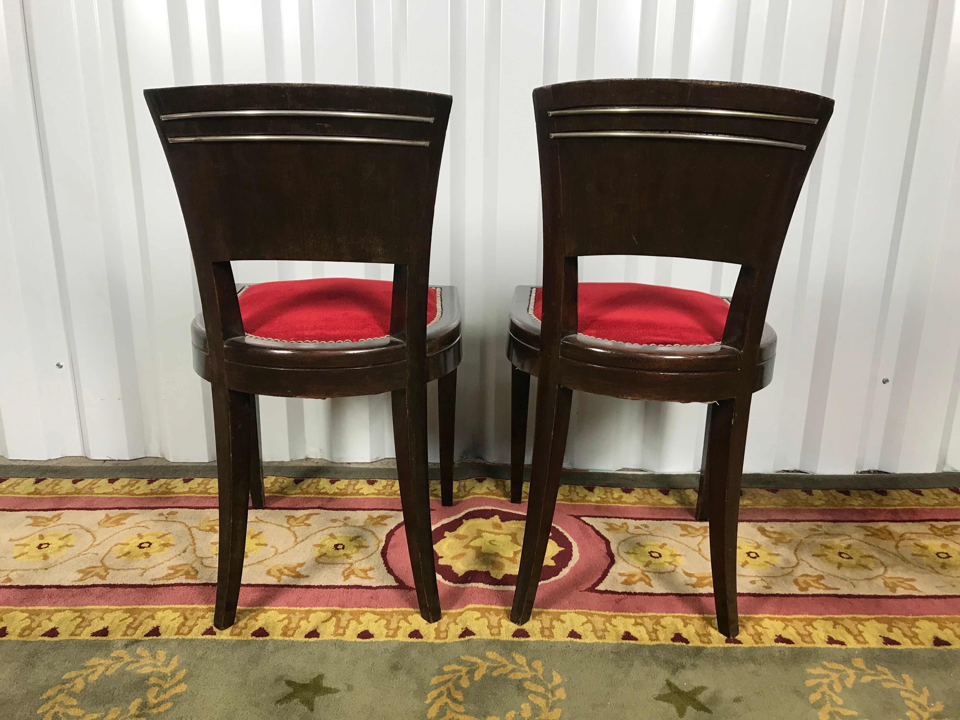 Pair of age Art Deco red velvet chairs