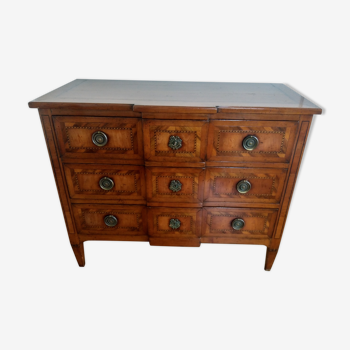 Louis XVI dresser three drawers cherry and walnut with precious wooden marquetry