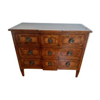 Louis XVI dresser three drawers cherry and walnut with precious wooden marquetry