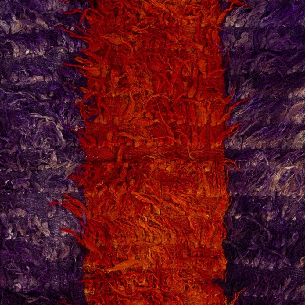Vintage Hand-Knotted Shag Pile Tulu Rug in Red and Purple, 100% Mohair Wool