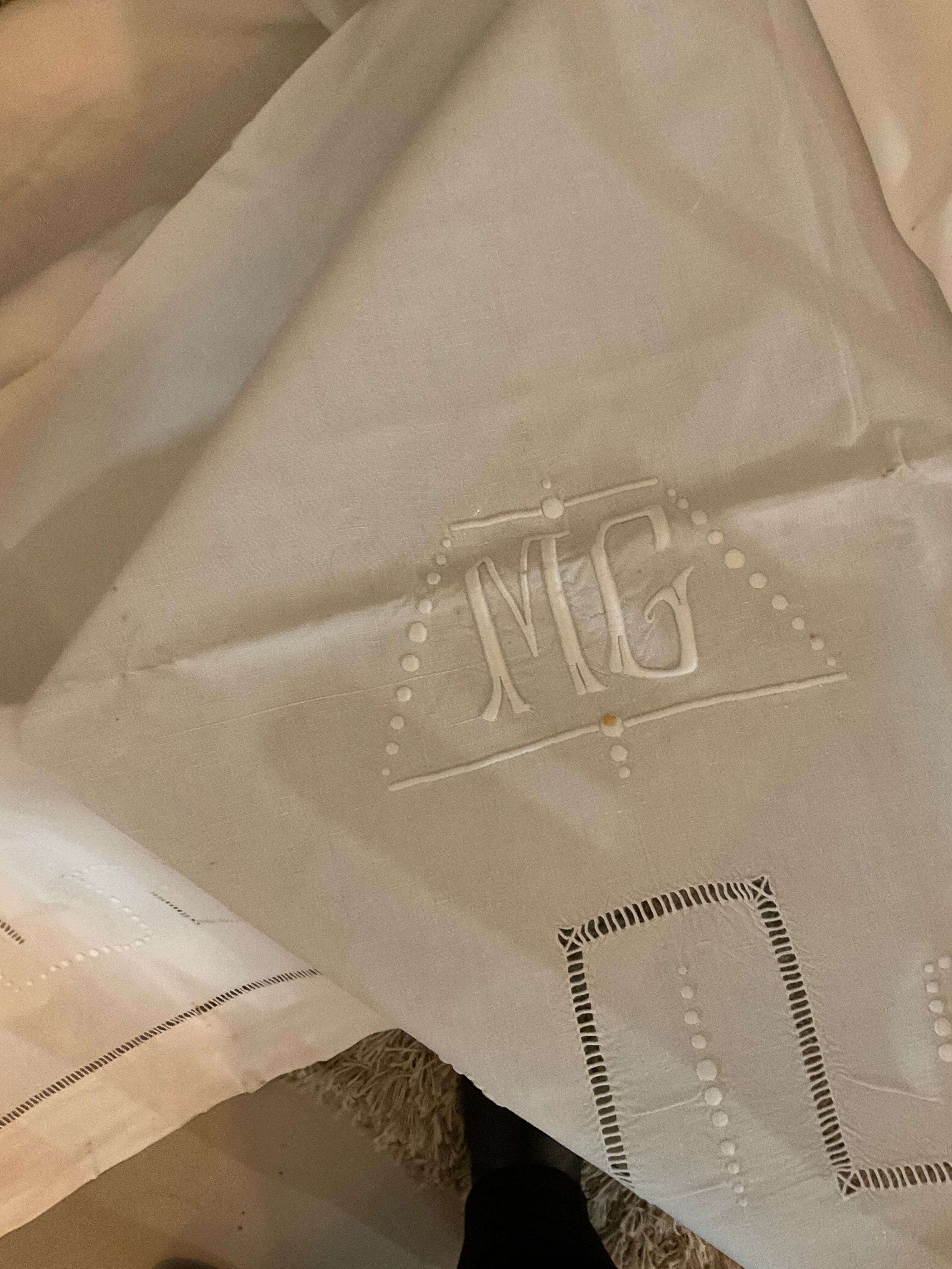 Old embroidered sheet.embroidered monogram MG.220x348