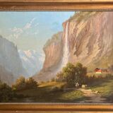 HSP painting "Animated mountain landscape" signed G. Munsch 1875