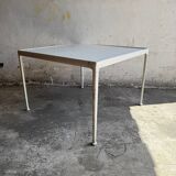 White Enameled Steel Top & Cast-Aluminum Knoll Outdoor Table — 1960s Modernist First Edition