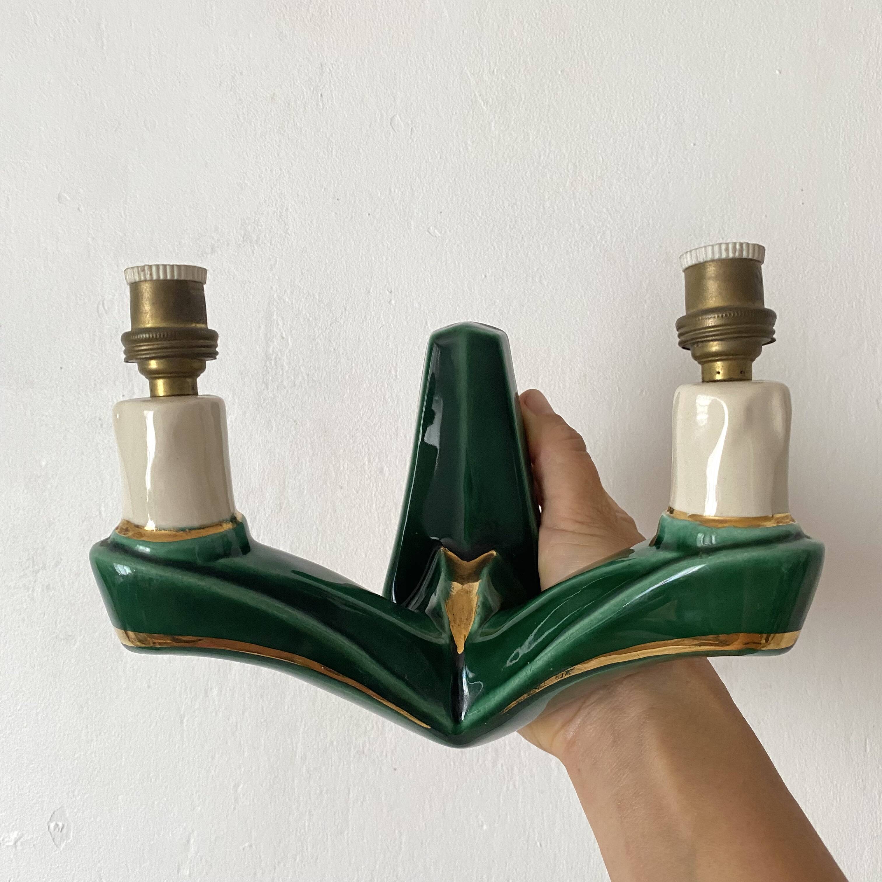 Pair of double art deco ceramic wall lights
