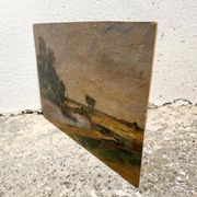 Peinture gabare sur rivière campagne française