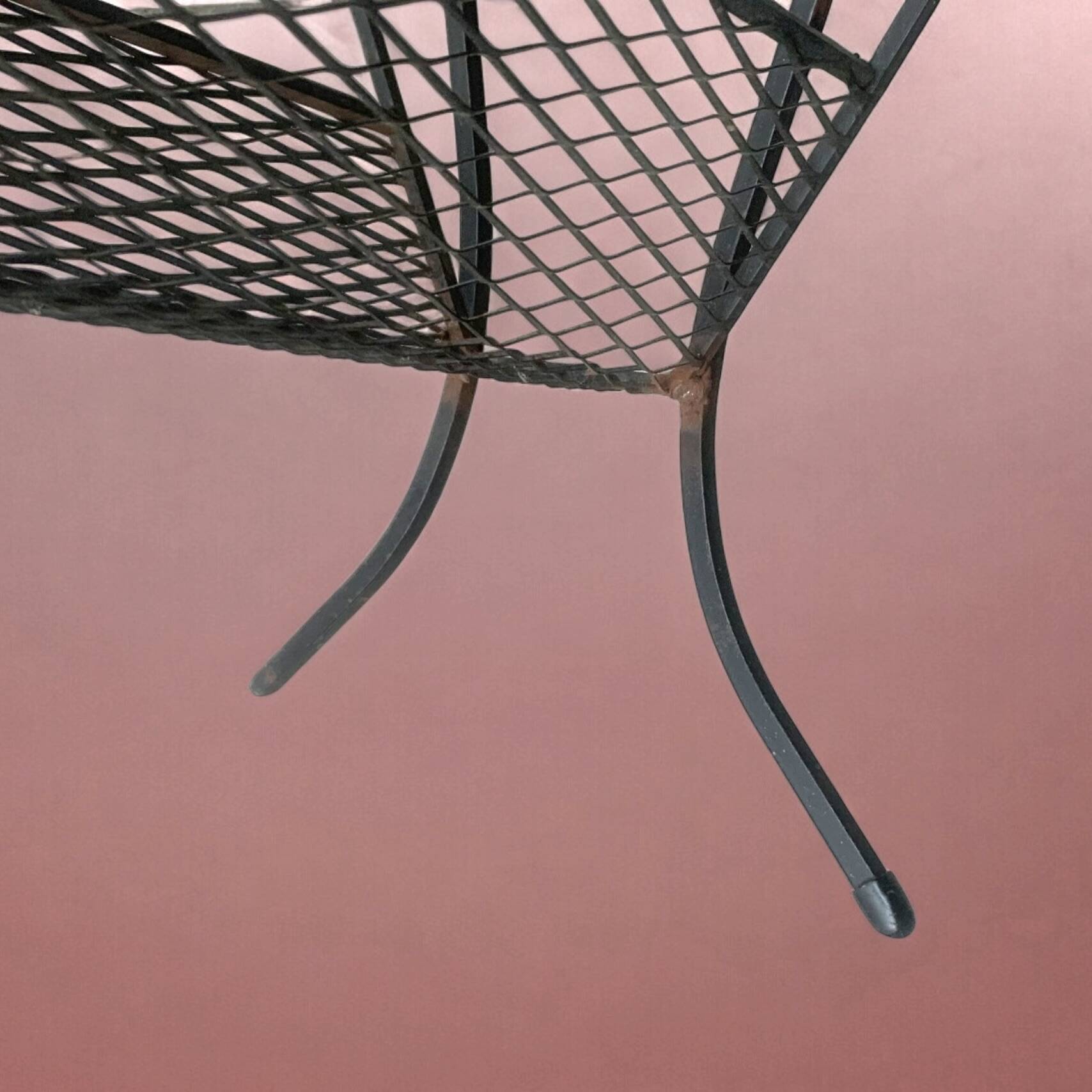 Vintage side table and magazine rack in wrought iron and ceramic tiles