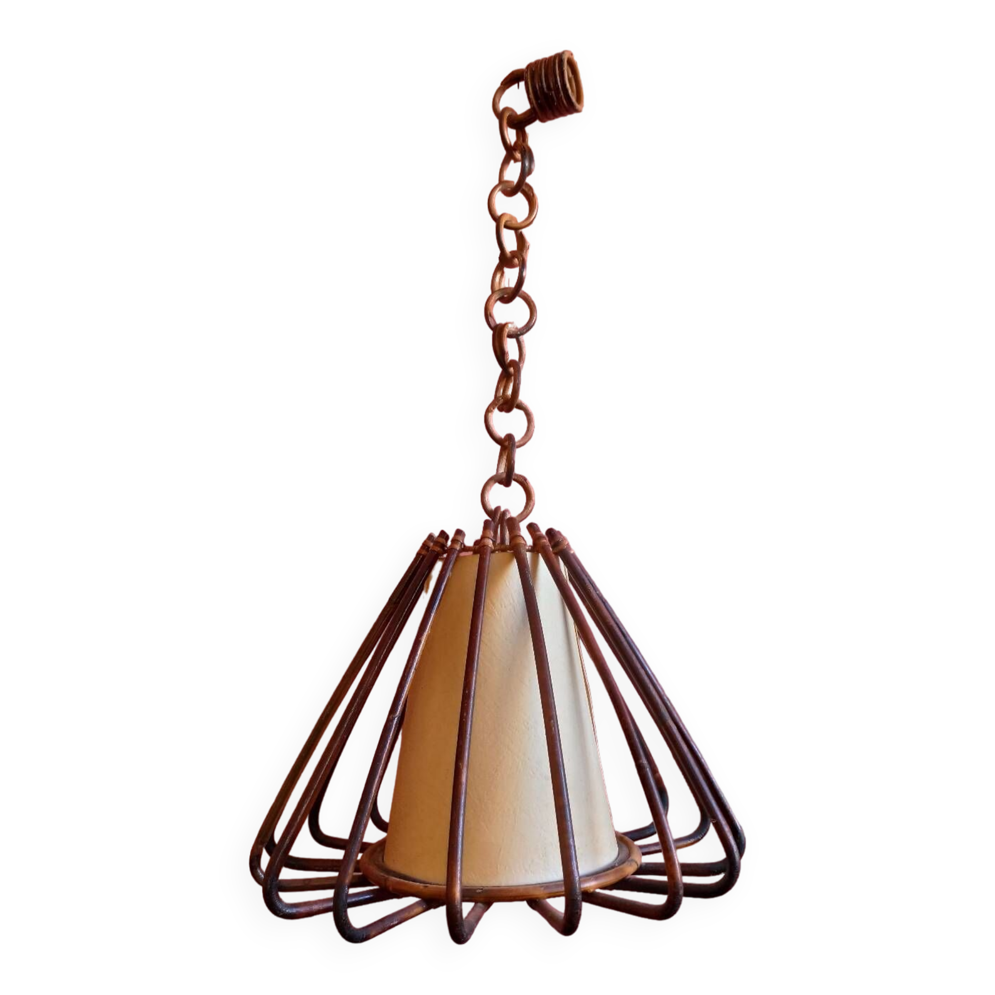 Suspension vintage en rotin