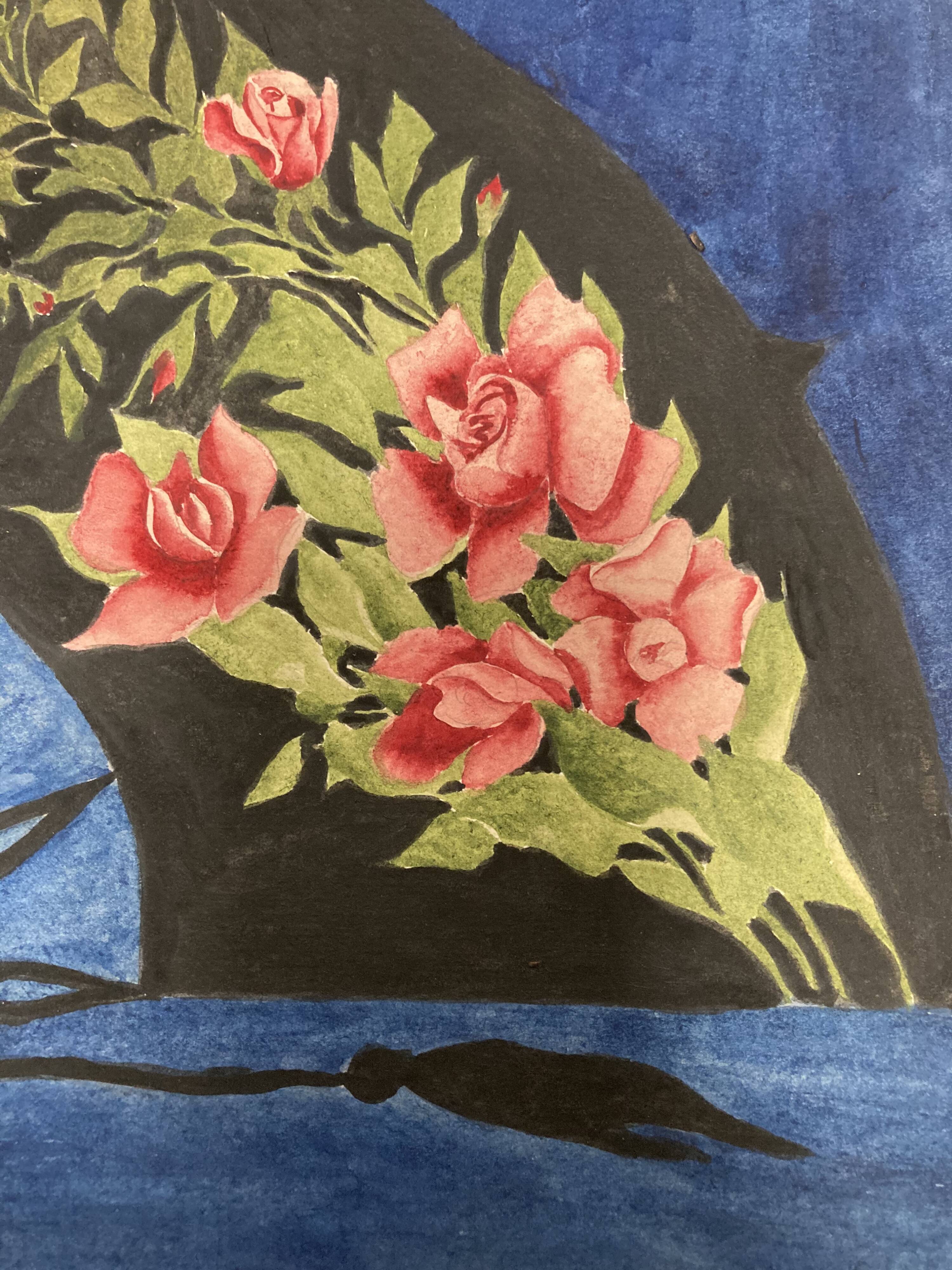 Watercolor with vintage fan