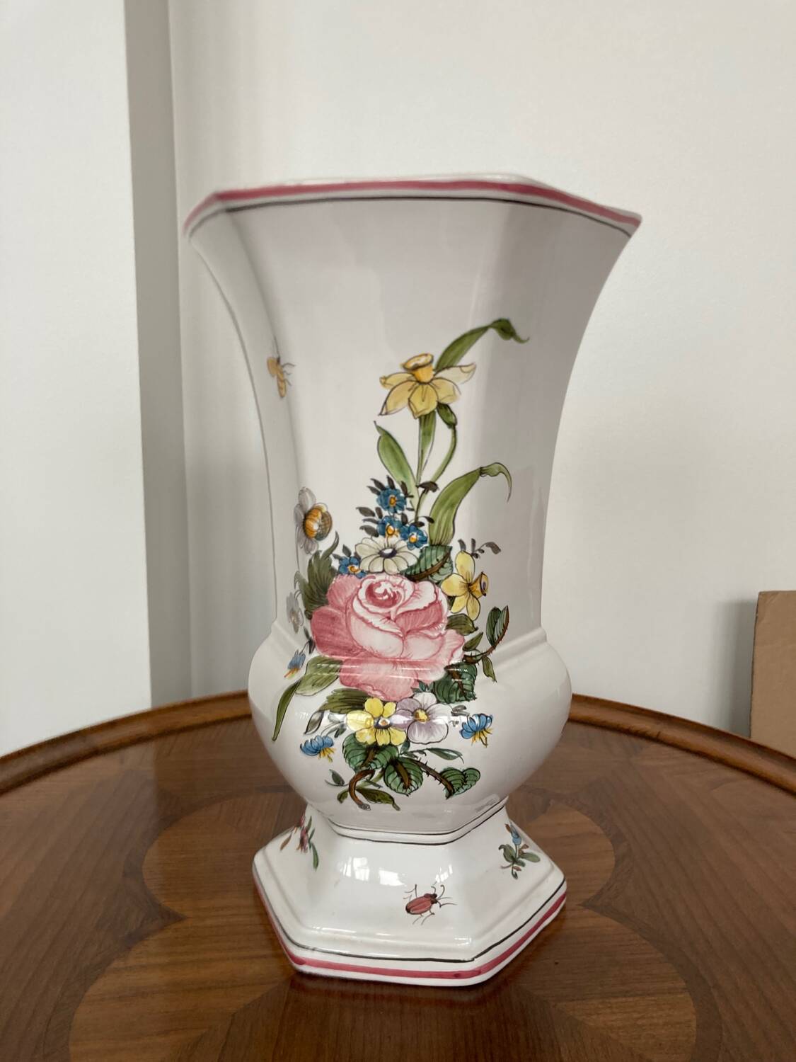 Lallier Moustiers hexagonal vase H 29cm