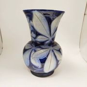 Vase grès d’Alsace Betschdorf bleu décor floral fait main vintage