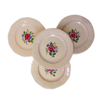 Set of 4 vintage flat plates of porcelain digoin sarreguemines