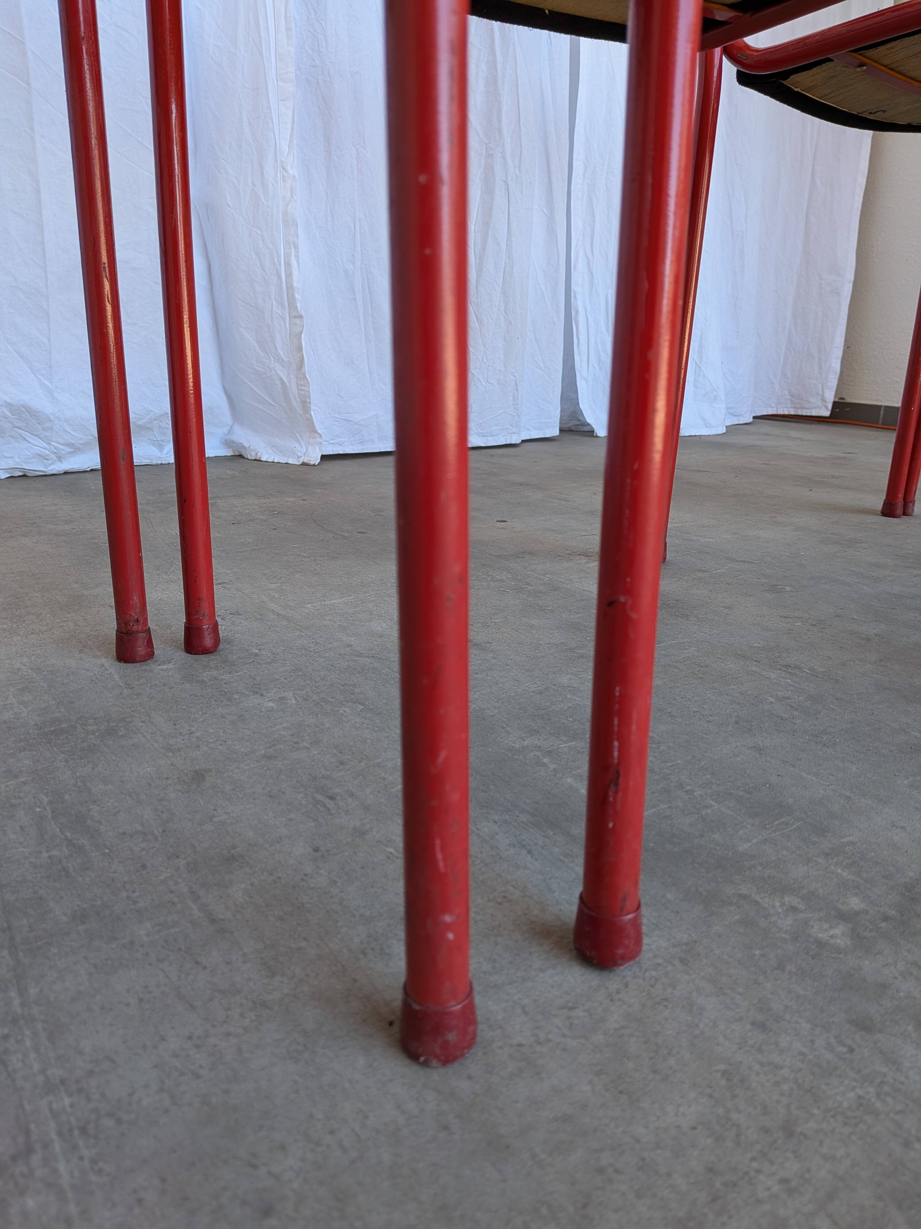 Set of 4 1970s Red & Black Metal Chair: Space Age Stackable Dining Chair