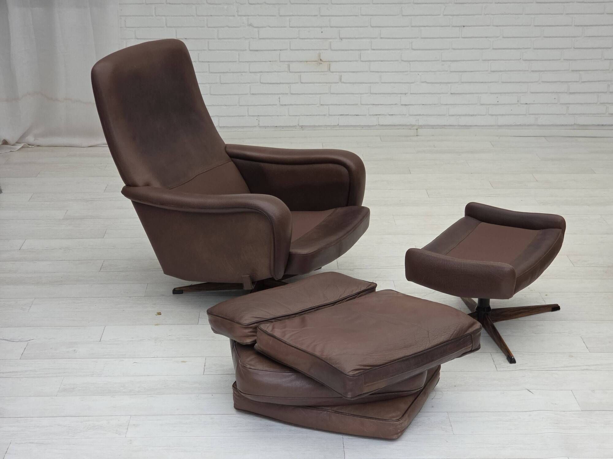 1970s, Danish swivel armchair with footstool by Madsen & Schubel.