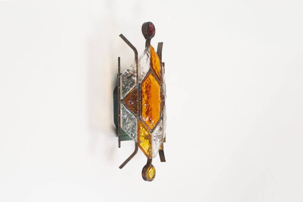 Brutalist glass wall sconce by Longobard, Italy 1960s