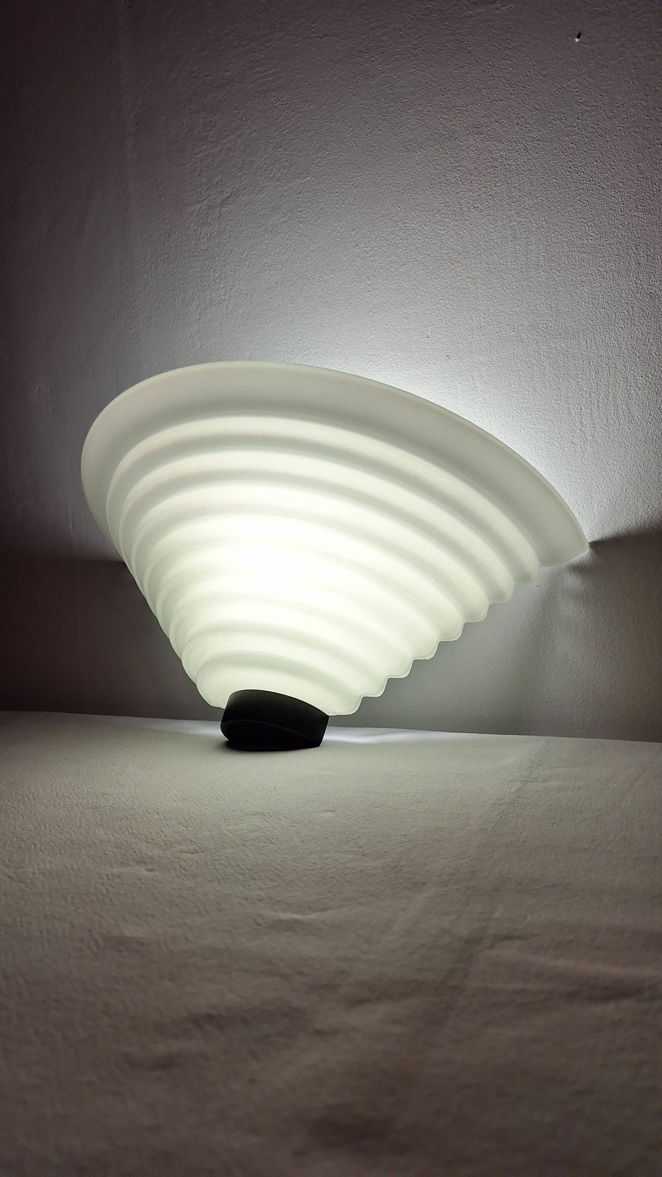 Vintage chunky art deco wavy glass wall light 1980s