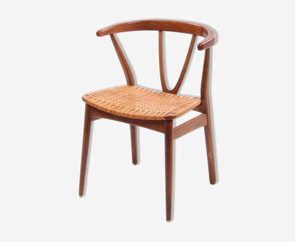 Chaise design danoise avec assise en rotin, 1960 Danemark