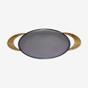 Mategot rattan and perforated metal round tray 1950