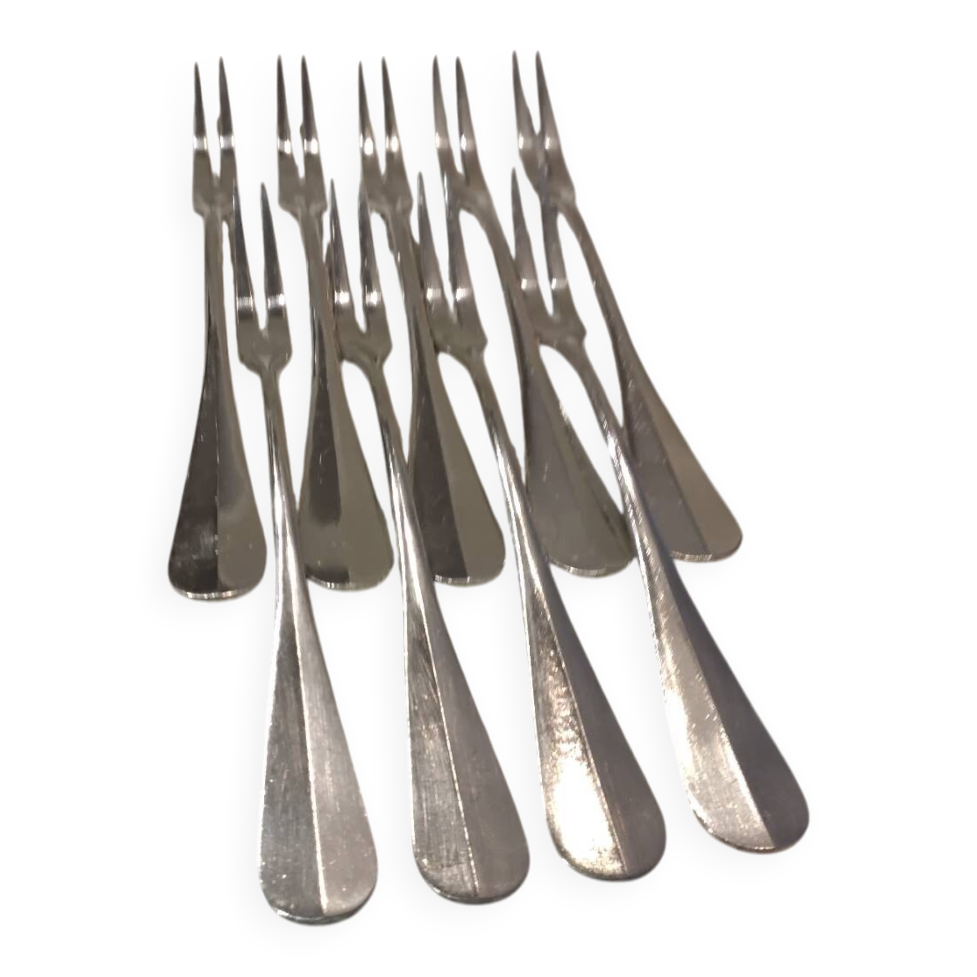 9 silver-plated snail forks by silversmith J Brille, 15.9 cm