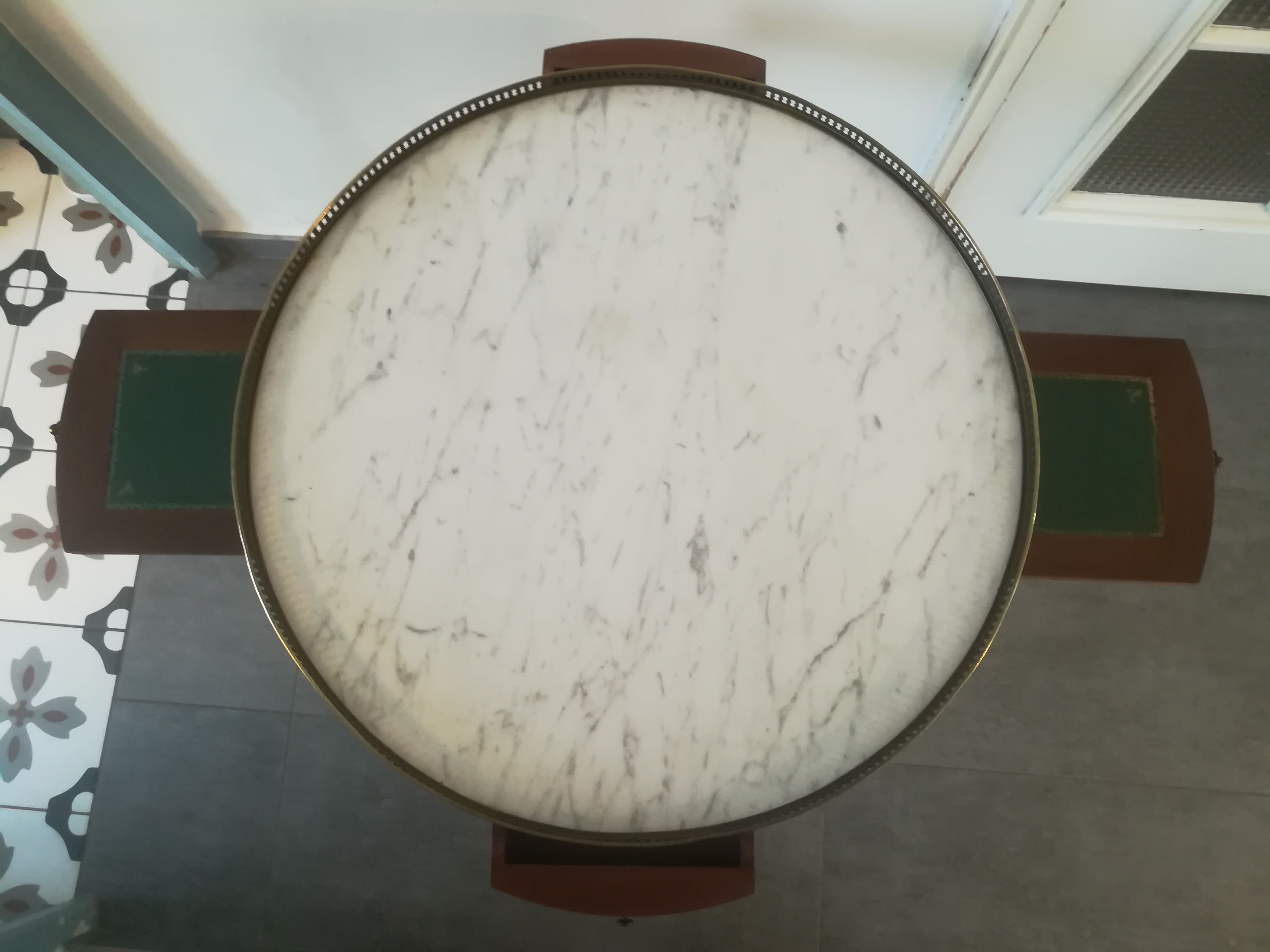 Louis XVI style hot water bottle table in walnut and mahogany