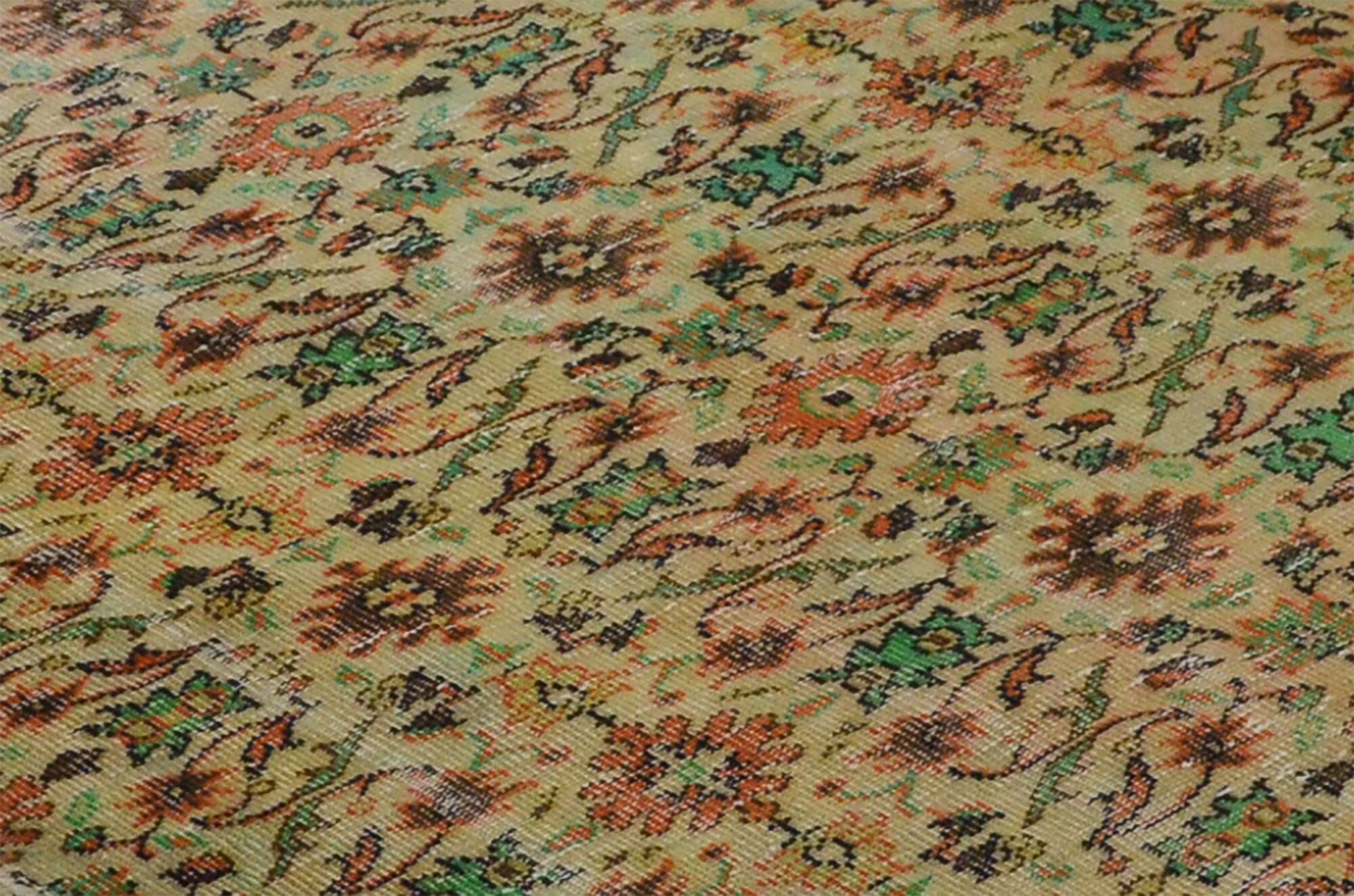 Vintage Turkish Floral Rug Orange and Green 263 x 158 cm
