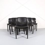Lot de 6 chaises de salle à manger en bois et cuir noir