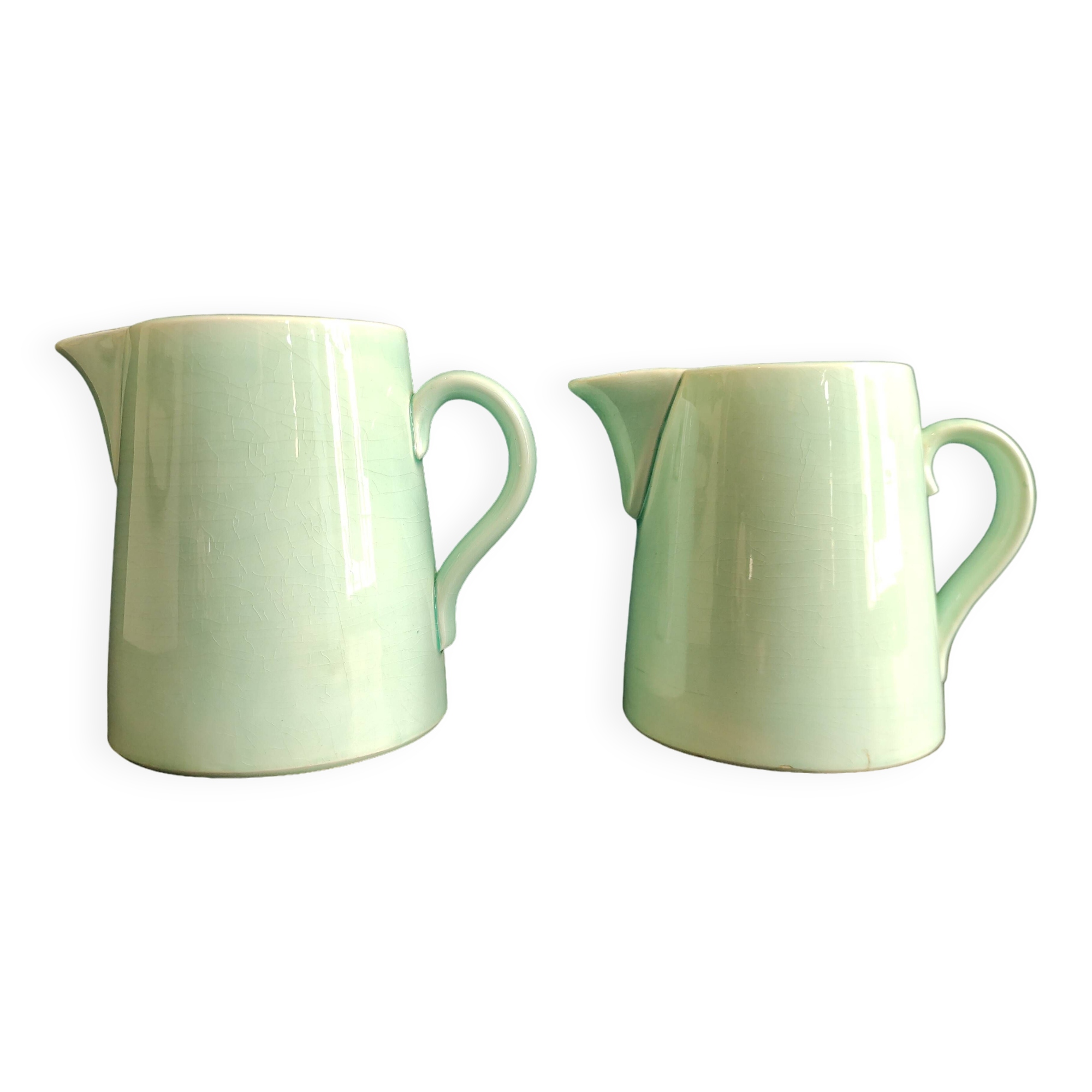 Set of two vintage French jugs in aquamarine blue
