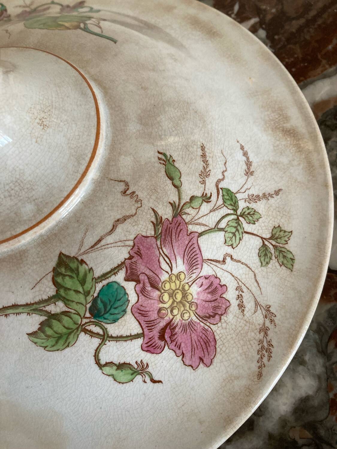 Luneville KG compote dish with poppy and butterfly design.