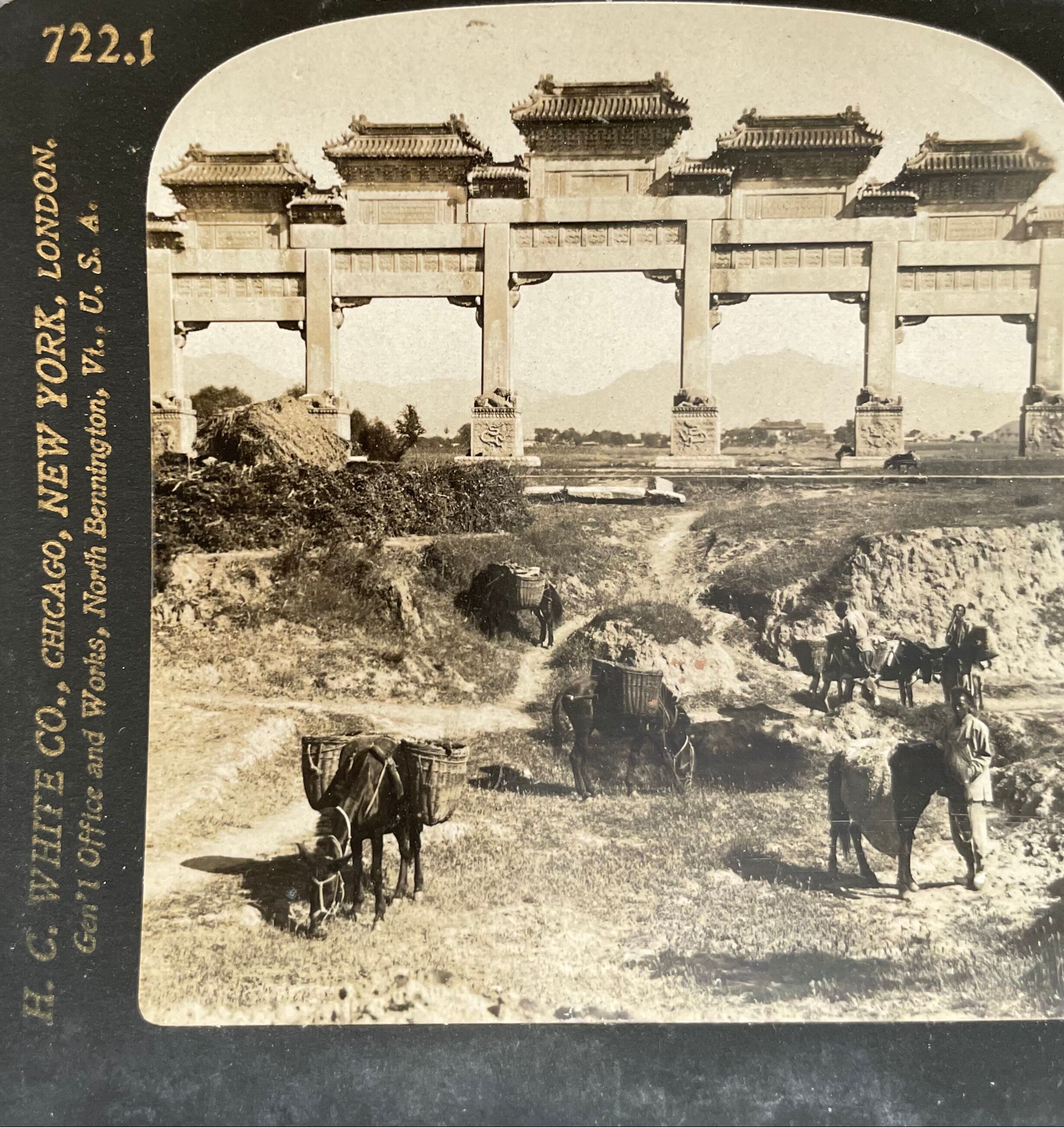 Ancient photography stereo, stereograph, luxury albumine 1903 Ming Royal Tombs, China