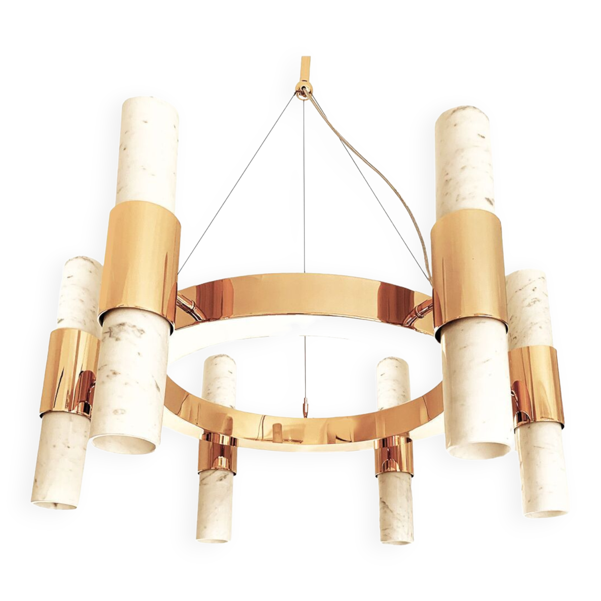 Metal and Carrare marble chandelier