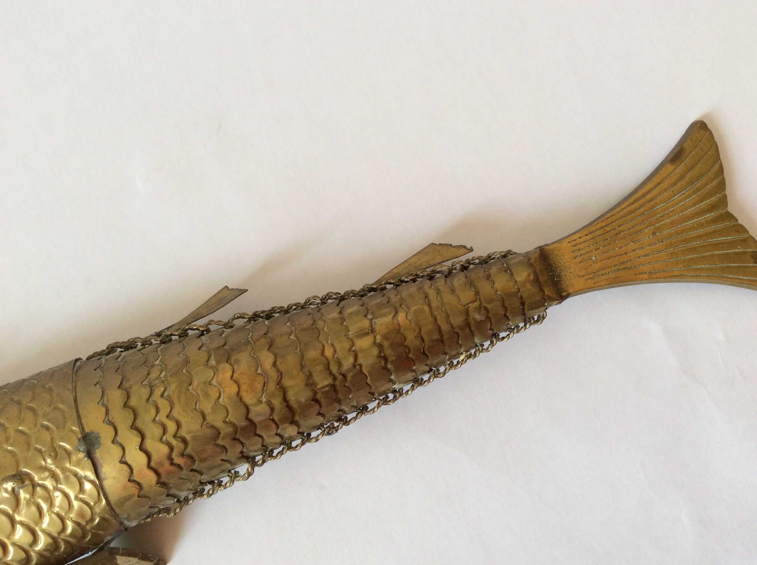 Old articulated brass fish box